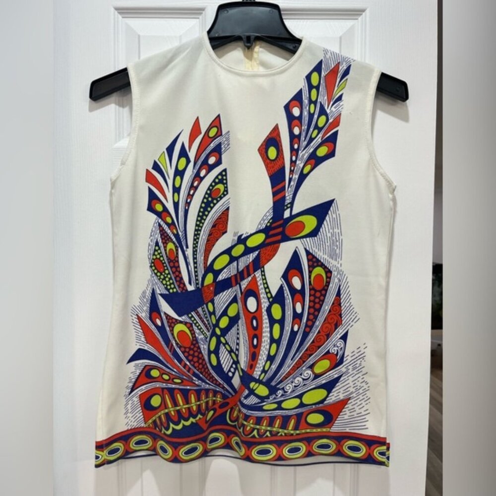 Vintage R.P. Knitting Sleeveless Geometric Tunic Top Size M Retro Chic Indie